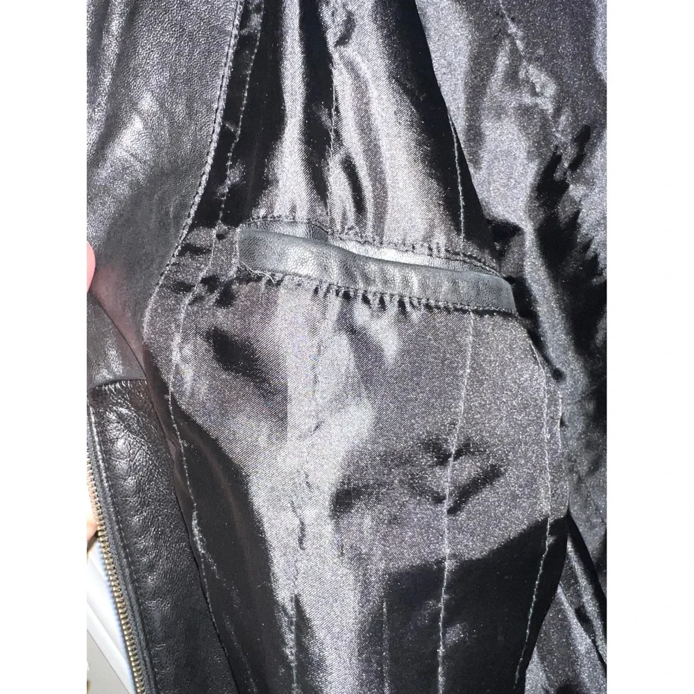 Calvin Klein Mens Black Leather Full‎ Zip Jacket Size Large Point Collar